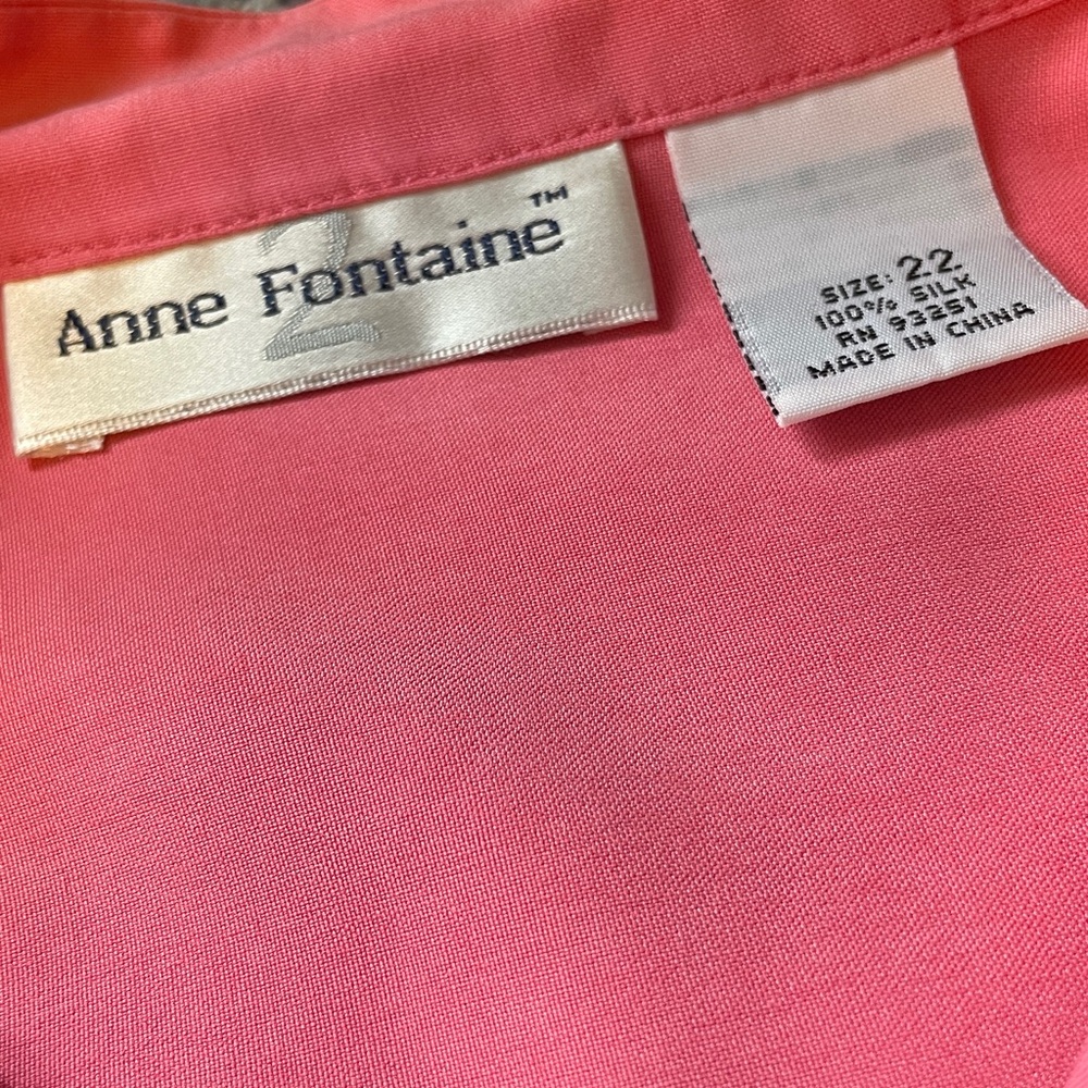 Vintage Anne Fontaine Silk Bright Coral-Pink Tab Collar Blouse Size 22 - Picture 6 of 8